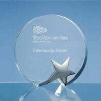 15cm Optical Crystal Circle Awards with Silver Star
