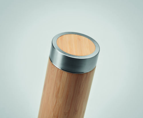 Batumi Duble Walled Bottle in Bamboo Branded View of Top scaled