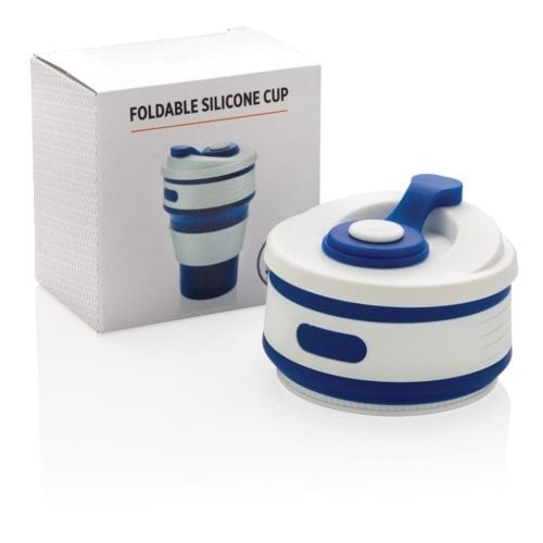 Promotional Foldable Silicone Cups Blue Collapsed