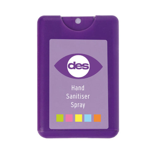 Promotional 20ml Credit Card Hand Sanitiser Spray Purple with Logo