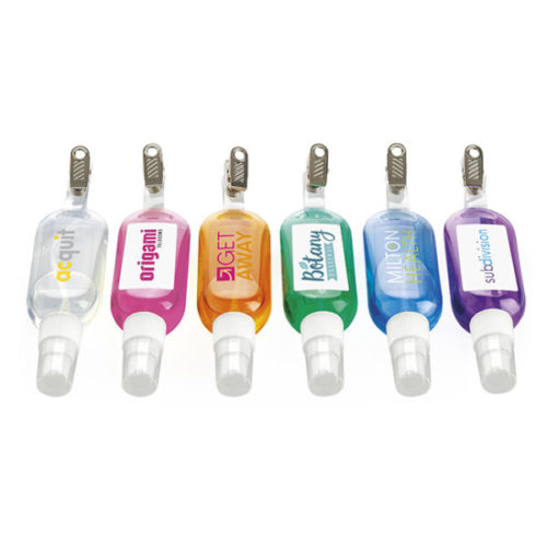 Promotional 50ml Hand Sanitiser Gel on a Clip all colours