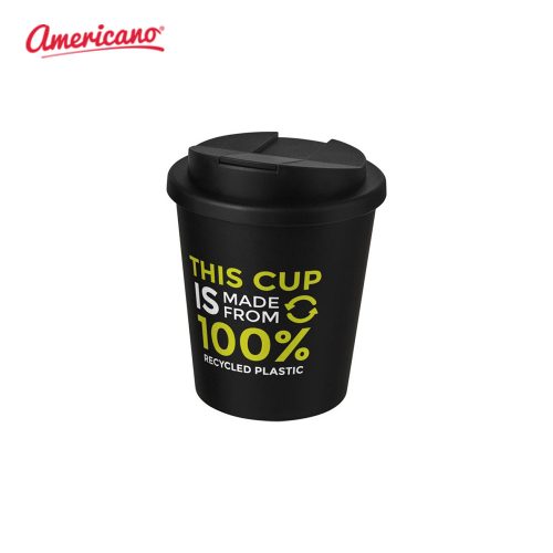 Americano Espresso 250ml Recycled Tumbler with Spill Proof Lid Solid Black Logo