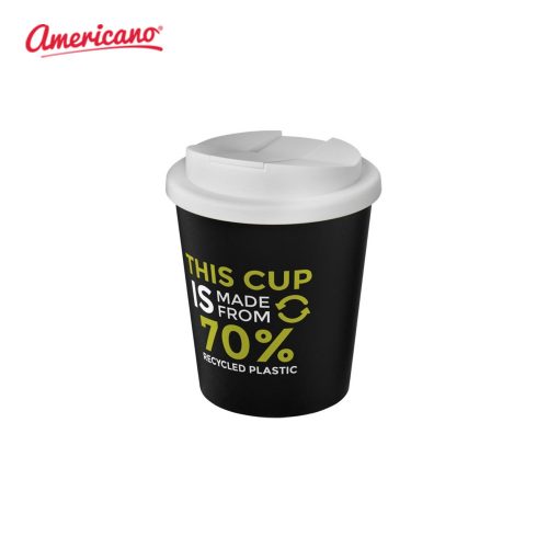 Americano Espresso Eco 250ml Recycled Tumbler with Spill Proof Lid Black White 1
