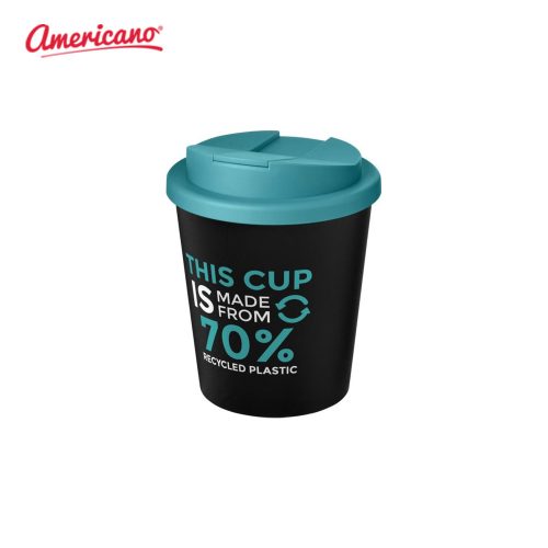 Americano Espresso Eco 250ml Recycled Tumbler with Spill Proof Lid Solid Black Aqua