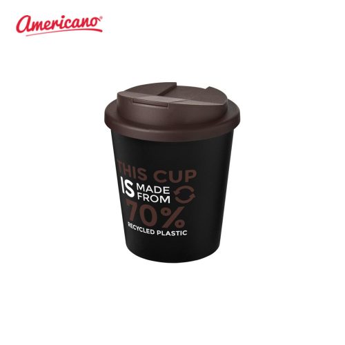 Americano Espresso Eco 250ml Recycled Tumbler with Spill Proof Lid Solid Black Brown