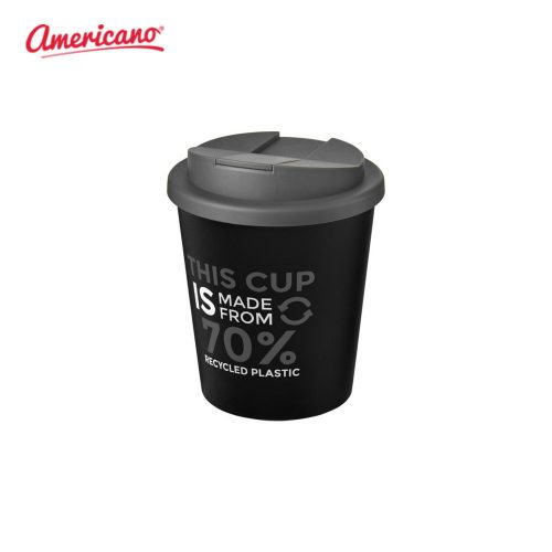 Americano Espresso Eco 250ml Recycled Tumbler with Spill Proof Lid Solid Black Grey