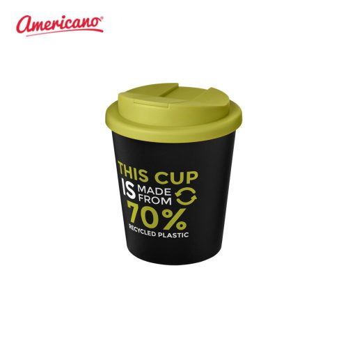 Americano Espresso Eco 250ml Recycled Tumbler with Spill Proof Lid Solid Black Lime