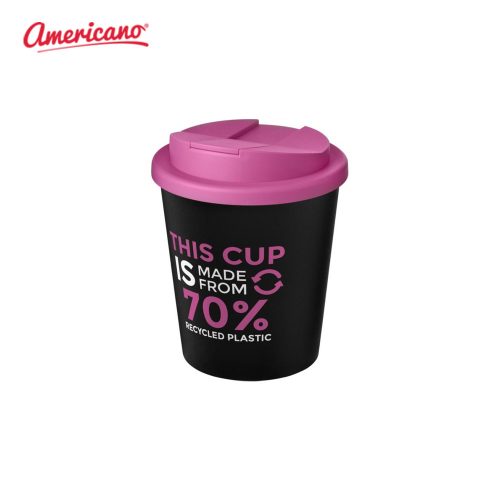 Americano Espresso Eco 250ml Recycled Tumbler with Spill Proof Lid Solid Black Magenta