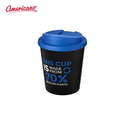 Americano Espresso Eco 250ml Recycled Tumbler with Spill Proof Lid Solid Black Mid Blue