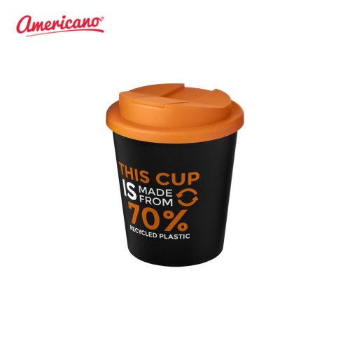 Americano Espresso Eco 250ml Recycled Tumbler with Spill Proof Lid Solid Black Orange
