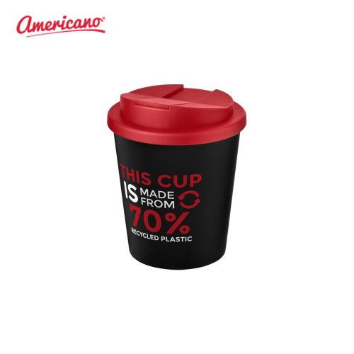 Americano Espresso Eco 250ml Recycled Tumbler with Spill Proof Lid Solid Black Red