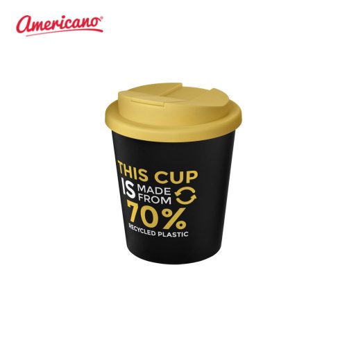Americano Espresso Eco 250ml Recycled Tumbler with Spill Proof Lid Solid Black Yellow