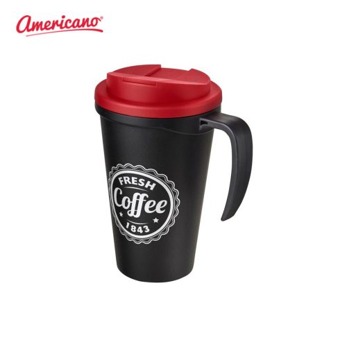 Americano Grande 350ml Mug with Spill Proof Lid Black Red