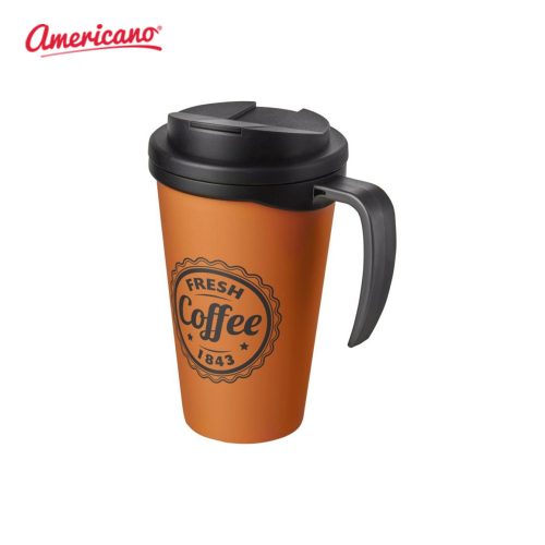 Americano Grande 350ml Mug with Spill Proof Lid Orange Black