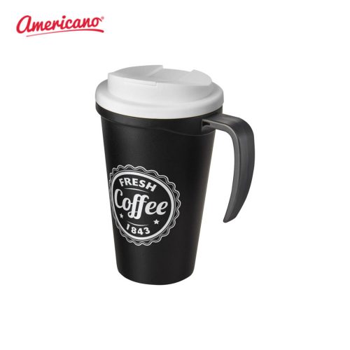 Americano Grande 350ml Mug with Spill Proof Lid Solid Black White