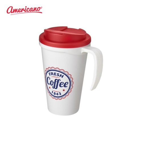 Americano Grande 350ml Mug with Spill Proof Lid White Red