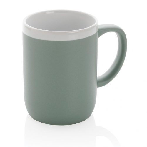 Ceramic Mug With White Rim Green White