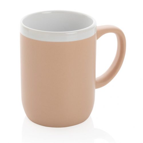 Ceramic Mug With White Rim White Brown