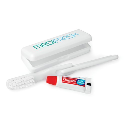 Branded White Travel Toothbrush Set with Colgate Toothpaste