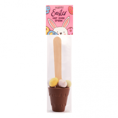 Easter Info Card Hot Choc Spoon with peckled Eggs Pink