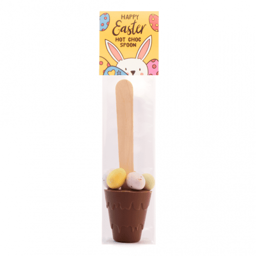 Easter Info Card Hot Choc Spoon with peckled Eggs Yellow