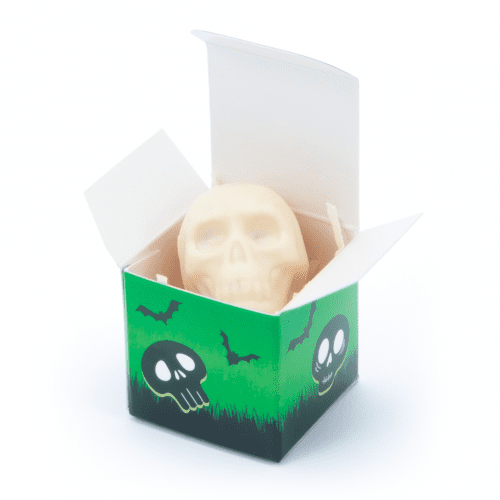 Halloween Eco Mini Cube Box White Chocolate Skulls x1 Open