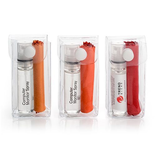 Promotional 2 Piece Glasses and Screen Cleaning Pocket Sized Kit Orange Red