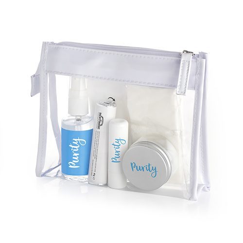 Promotional Wellness Set in a Clear PVC White Trim Bag
