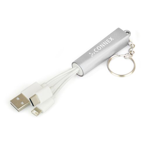 3 In 1 Light Up Charger Keyring Silver