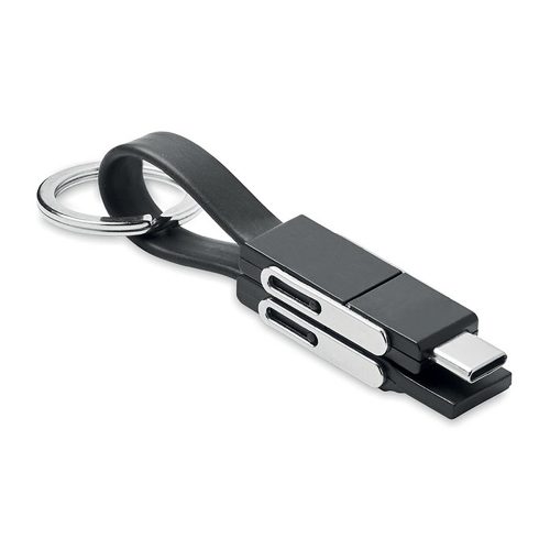 Key Ring With 4 In 1 Charging Cable Black View 1
