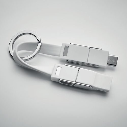 Key Ring With 4 In 1 Charging Cable White View 3
