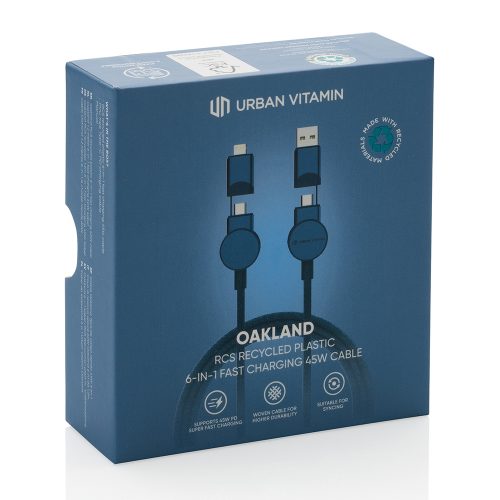Oakland RCS Recycled Plastic 6 In 1 Fast Charging 45W Cable Blue View 9
