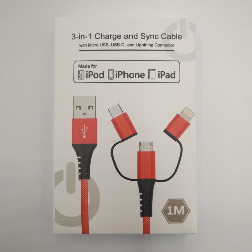 Trio 3 In 1 USB Cable Packaging Red